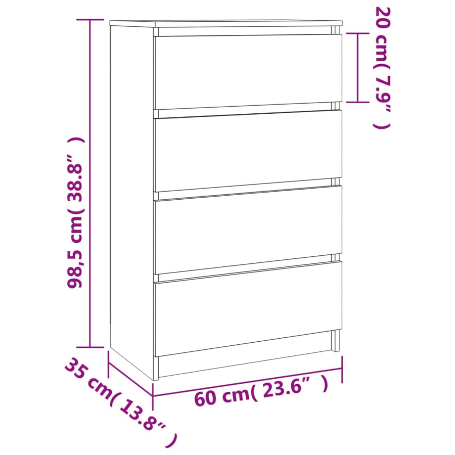 Dressoir 60X35X98,5 Cm Bewerkt Hout Kleurig Sonoma eiken