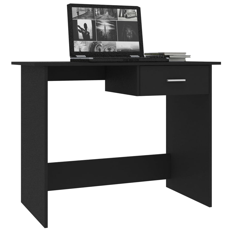 Bureau 100X50X76 Cm Bewerkt Hout Wit Zwart