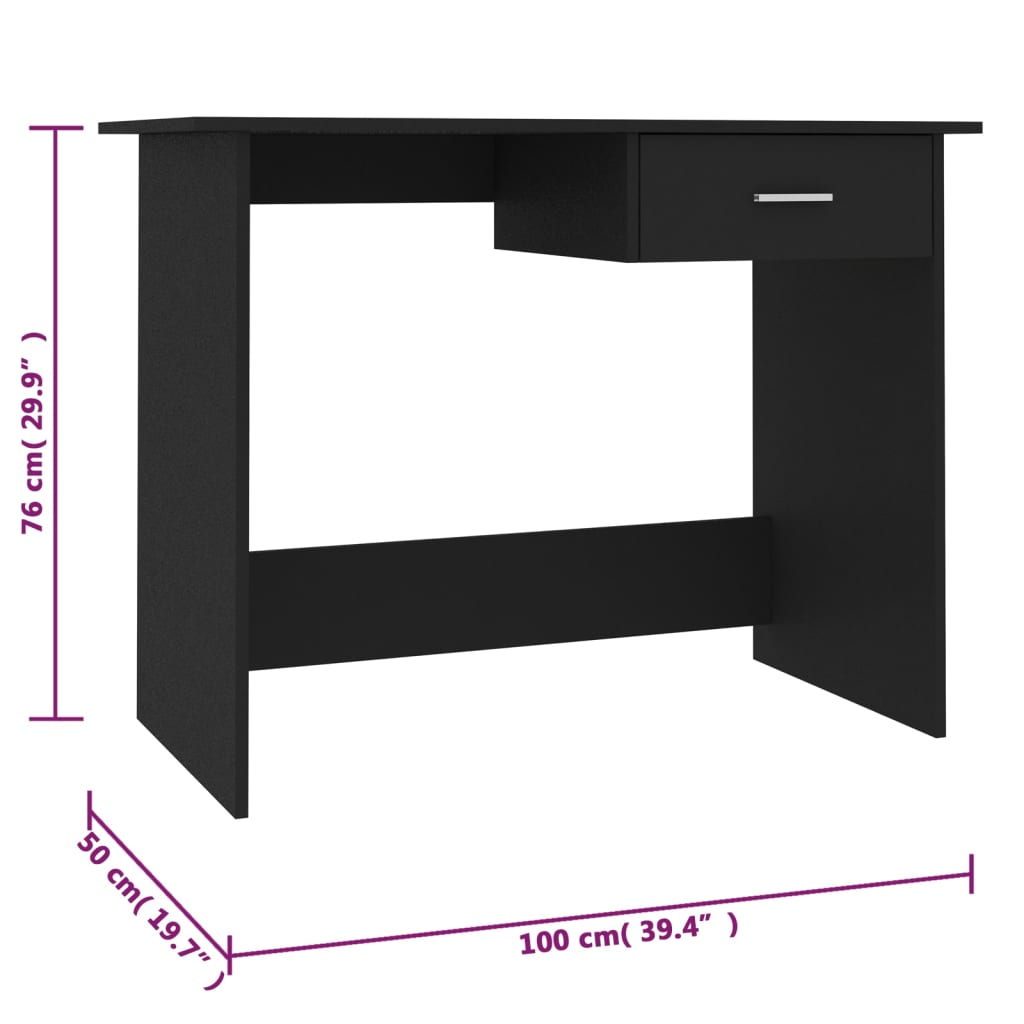 Bureau 100X50X76 Cm Bewerkt Hout Wit Zwart