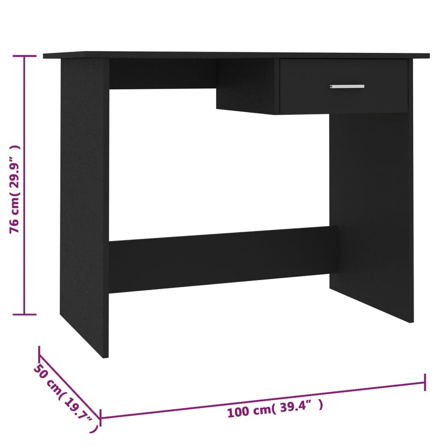Bureau 100X50X76 Cm Bewerkt Hout Wit Zwart