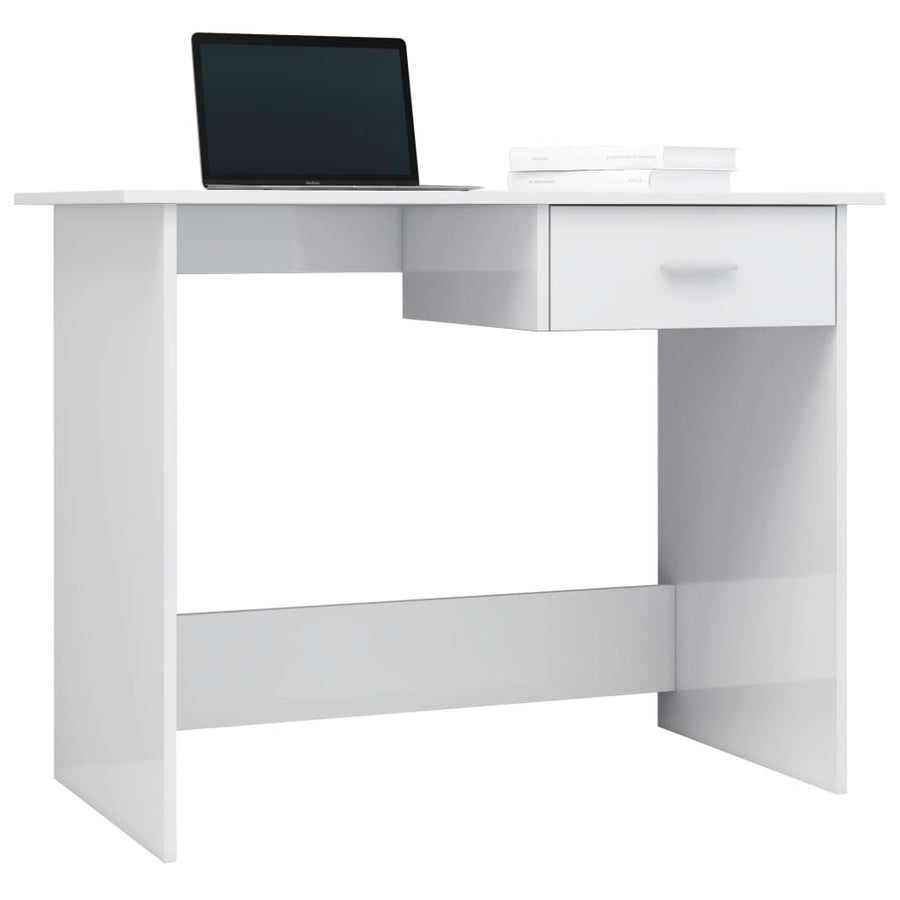 Bureau 100X50X76 Cm Bewerkt Hout Hoogglans wit