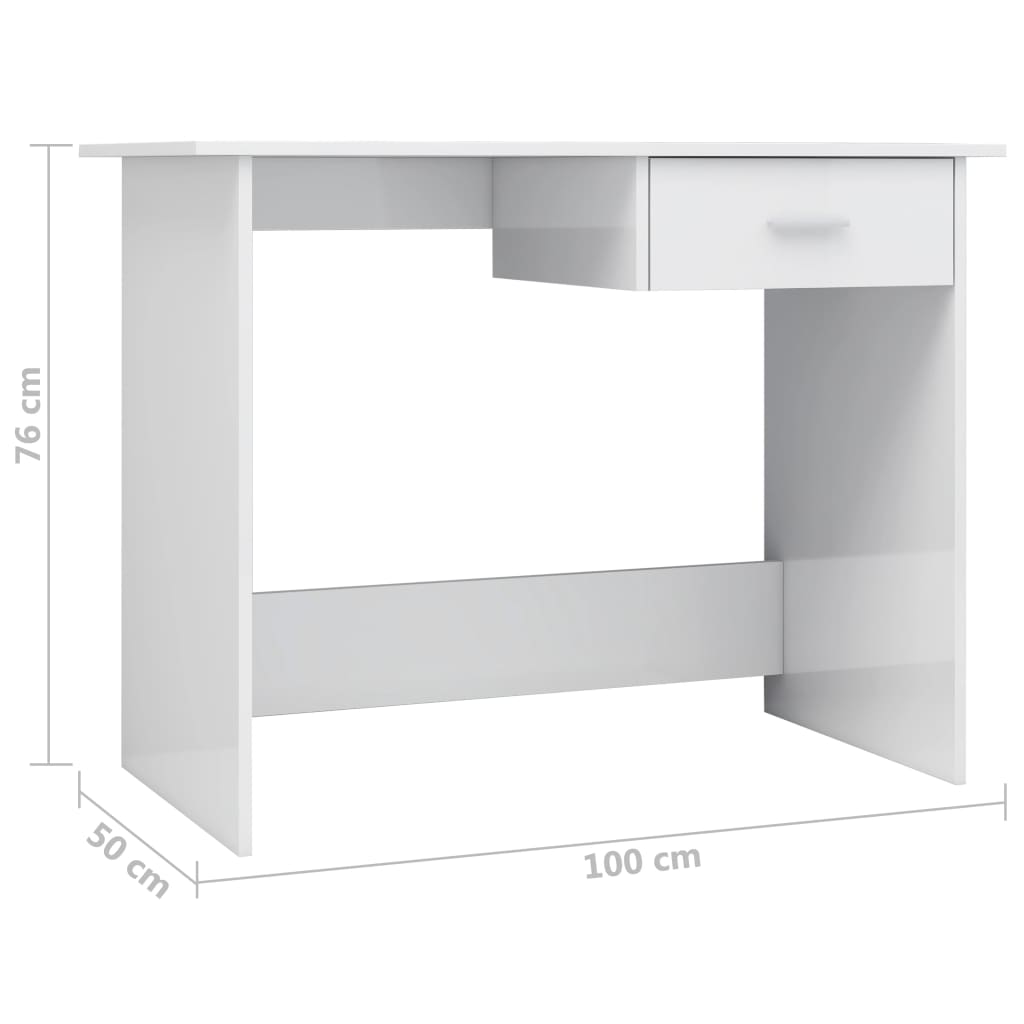 Bureau 100X50X76 Cm Bewerkt Hout Hoogglans wit