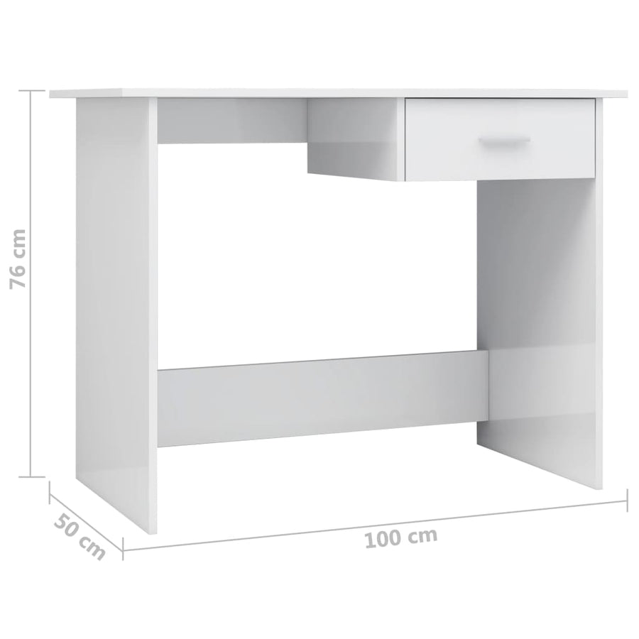 Bureau 100X50X76 Cm Bewerkt Hout Hoogglans wit