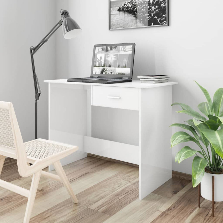 Bureau 100X50X76 Cm Bewerkt Hout Hoogglans wit