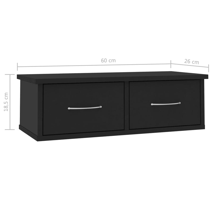 Wandschap Met Lades 60X26X8,5 Cm Bewerkt Hout Zwart