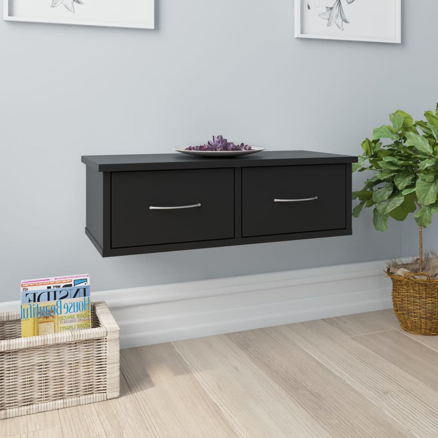 Wandschap Met Lades 60X26X8,5 Cm Bewerkt Hout Zwart