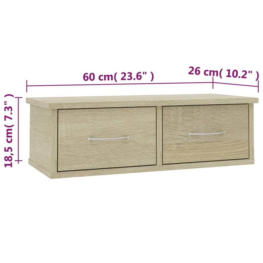 Wandschap Met Lades 60X26X8,5 Cm Spaanplaat Kleurig Sonoma eiken
