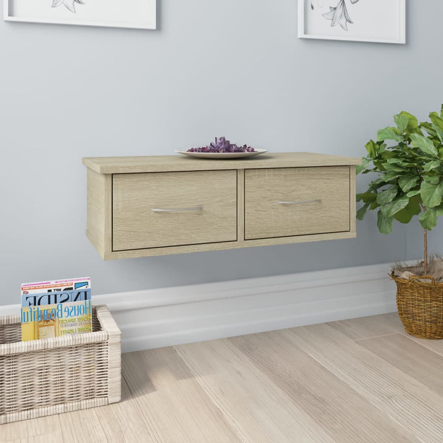 Wandschap Met Lades 60X26X8,5 Cm Spaanplaat Kleurig Sonoma eiken