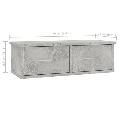 Wandschap Met Lades 60X26X8,5 Cm Bewerkt Hout Betongrijs