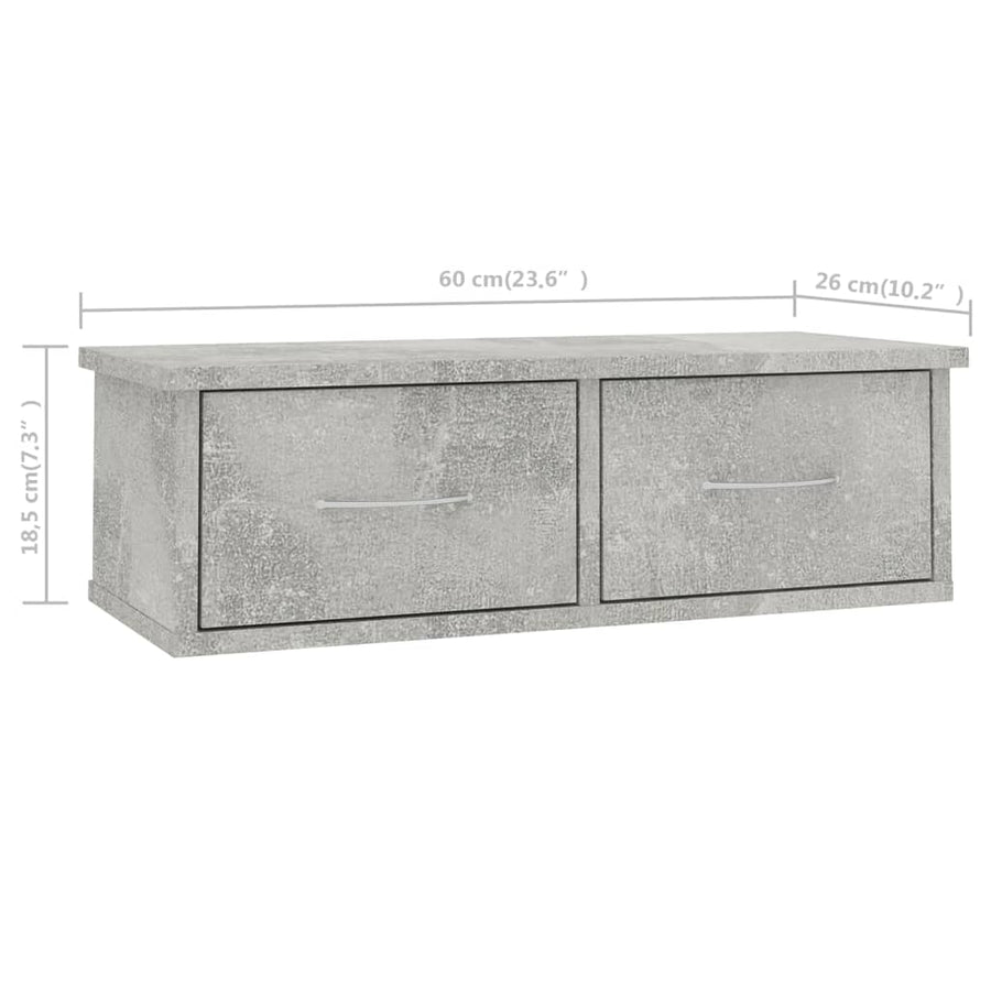 Wandschap Met Lades 60X26X8,5 Cm Bewerkt Hout Betongrijs