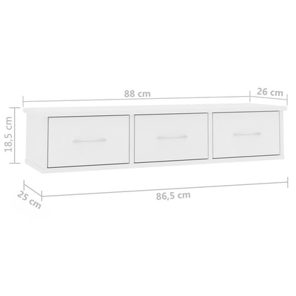 Wandschap Met Lades 88X26X8,5 Cm Spaanplaat Wit