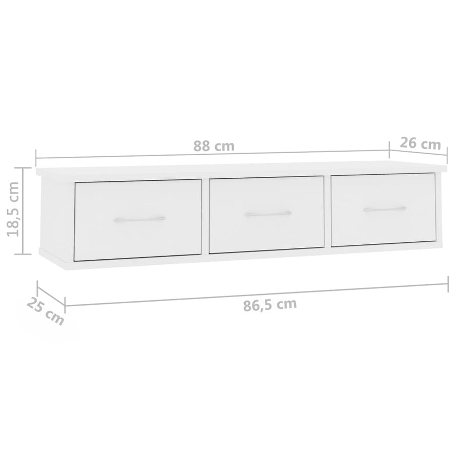 Wandschap Met Lades 88X26X8,5 Cm Spaanplaat Wit