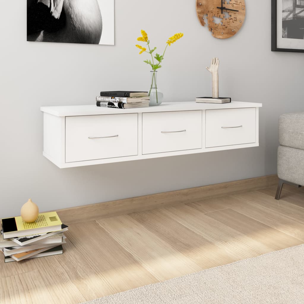 Wandschap Met Lades 88X26X8,5 Cm Spaanplaat Wit