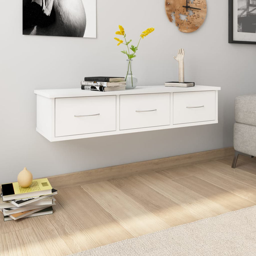 Wandschap Met Lades 88X26X8,5 Cm Spaanplaat Wit