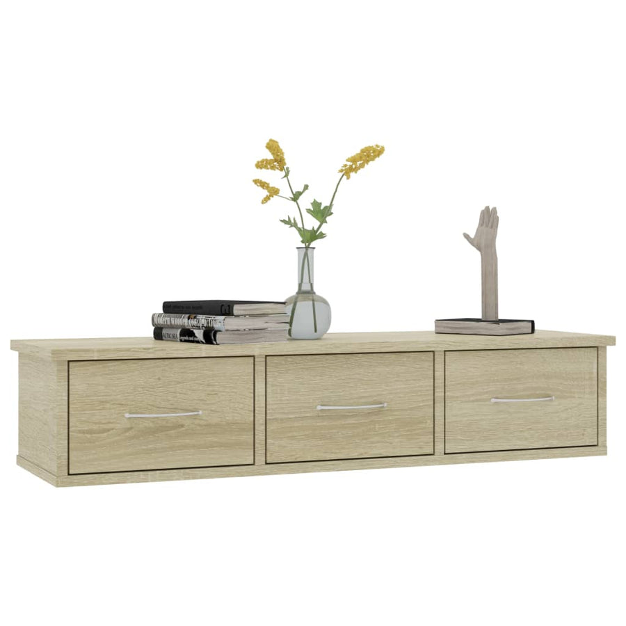Wandschap met lades 88x26x18,5 cm spaanplaat sonoma eikenkleurig Sonoma eiken