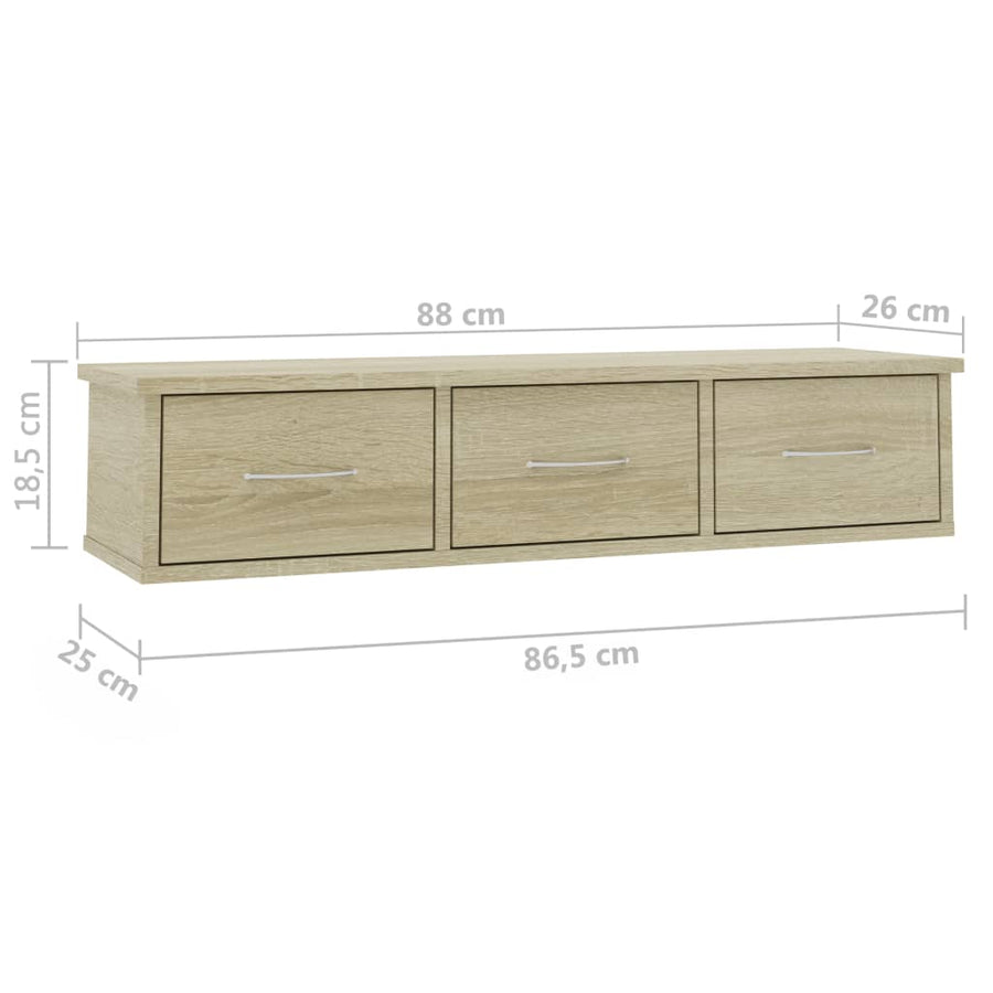 Wandschap met lades 88x26x18,5 cm spaanplaat sonoma eikenkleurig Sonoma eiken