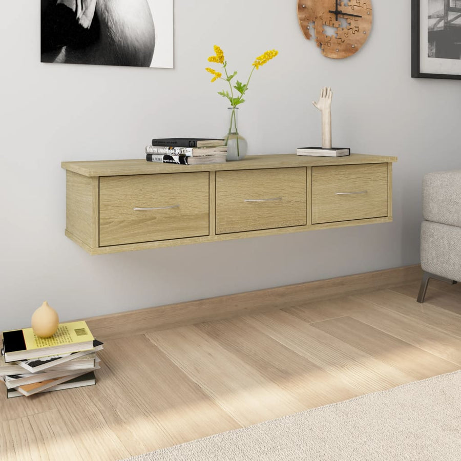 Wandschap met lades 88x26x18,5 cm spaanplaat sonoma eikenkleurig Sonoma eiken