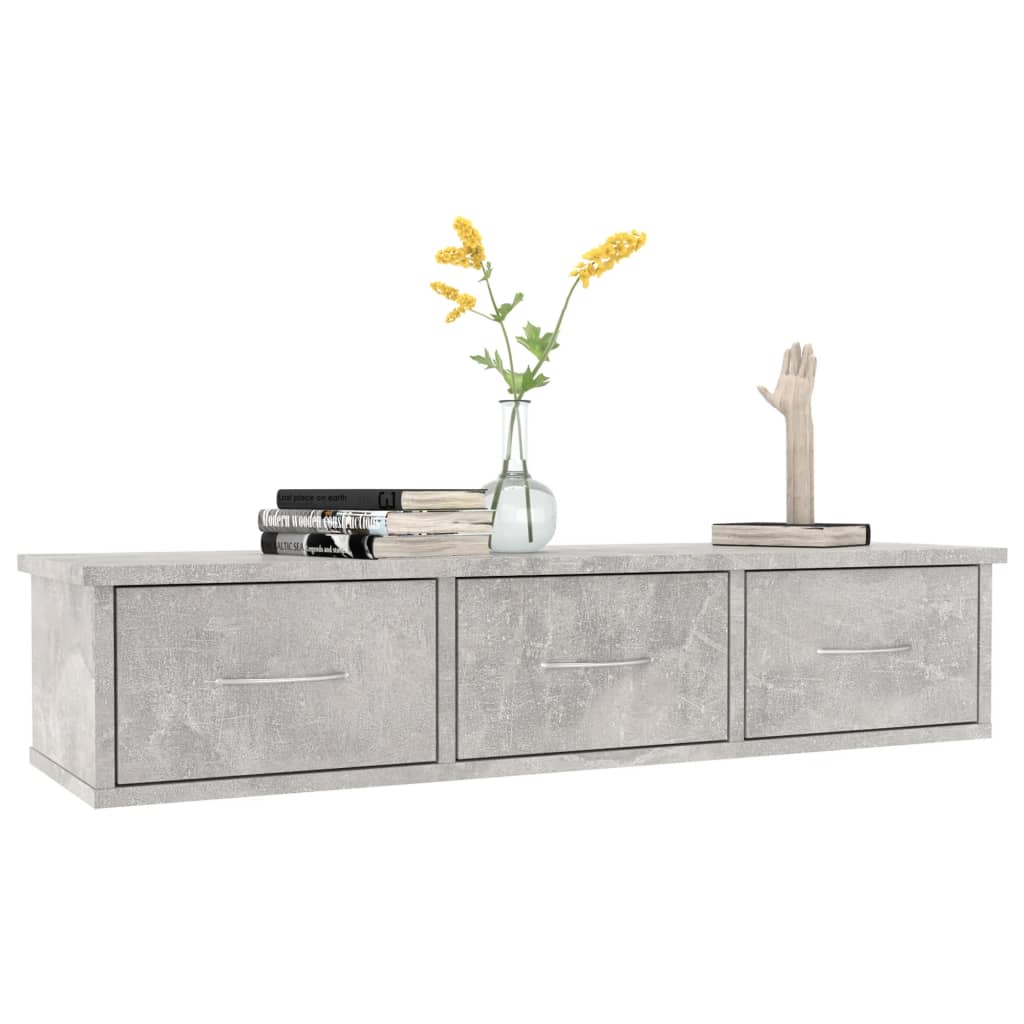 Wandschap met lades 88x26x18,5 cm spaanplaat betongrijs Betongrijs