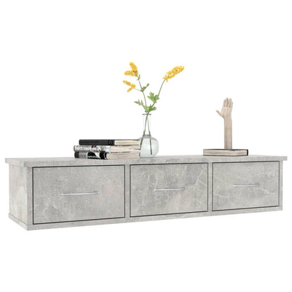 Wandschap met lades 88x26x18,5 cm spaanplaat betongrijs Betongrijs