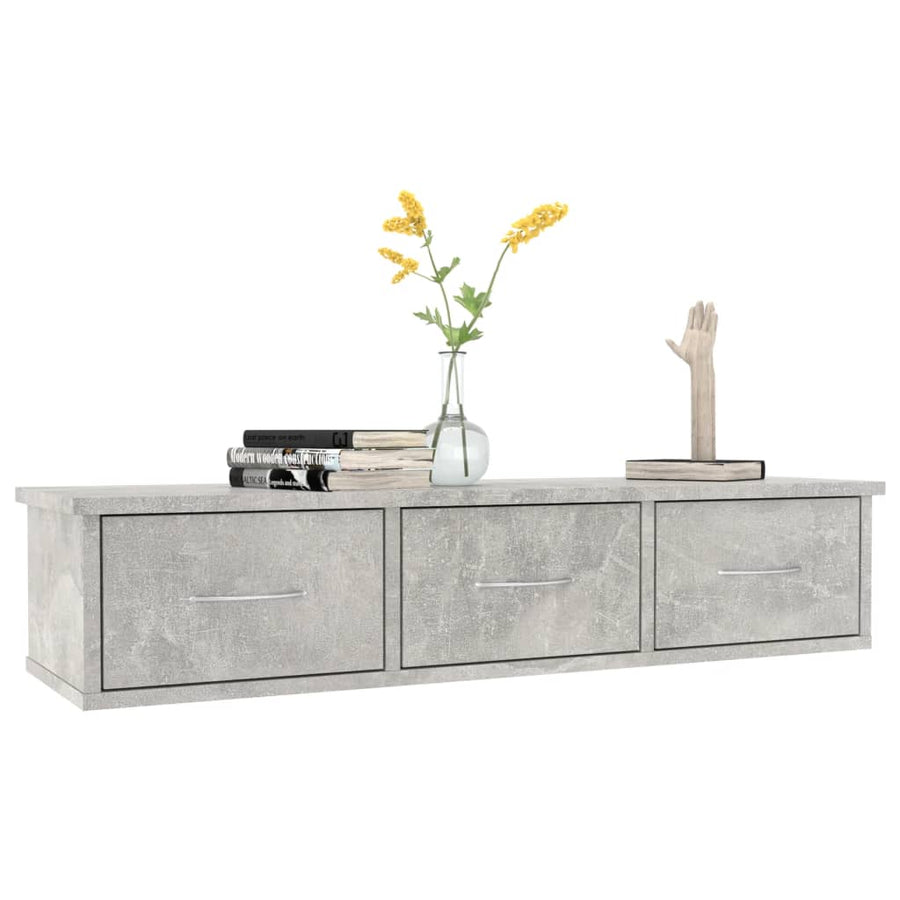 Wandschap met lades 88x26x18,5 cm spaanplaat betongrijs Betongrijs