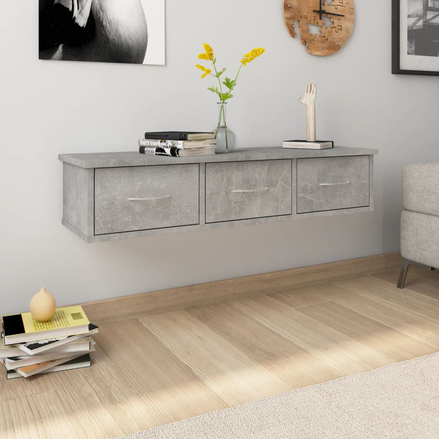 Wandschap met lades 88x26x18,5 cm spaanplaat betongrijs Betongrijs