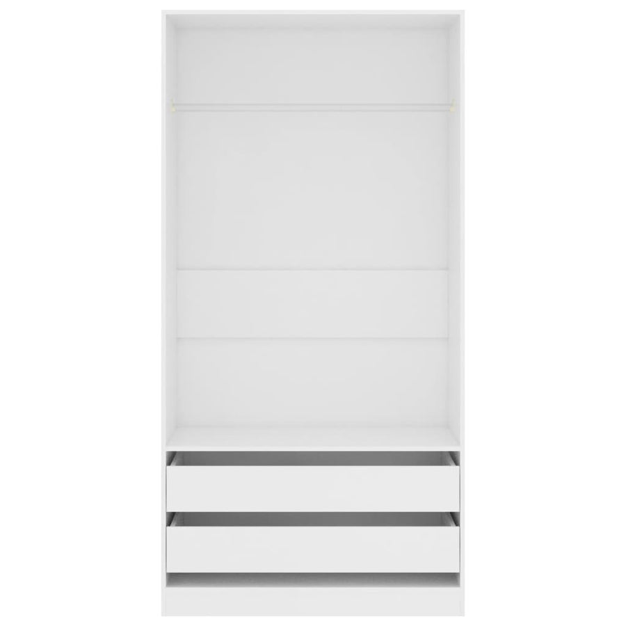 Kledingkast Bewerkt Hout Wit 2 lades 100 x 50 x 200 cm