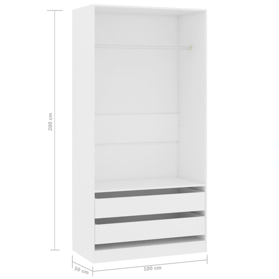 Kledingkast Bewerkt Hout Wit 2 lades 100 x 50 x 200 cm