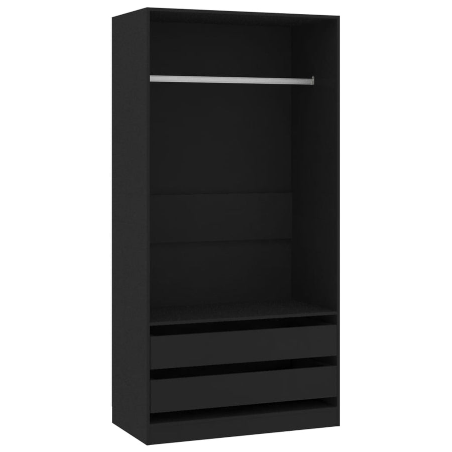 Kledingkast Bewerkt Hout Zwart 2 lades 100 x 50 x 200 cm