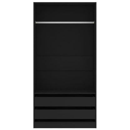 Kledingkast Bewerkt Hout Zwart 2 lades 100 x 50 x 200 cm