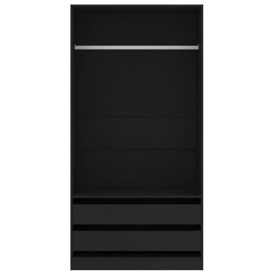 Kledingkast Bewerkt Hout Zwart 2 lades 100 x 50 x 200 cm