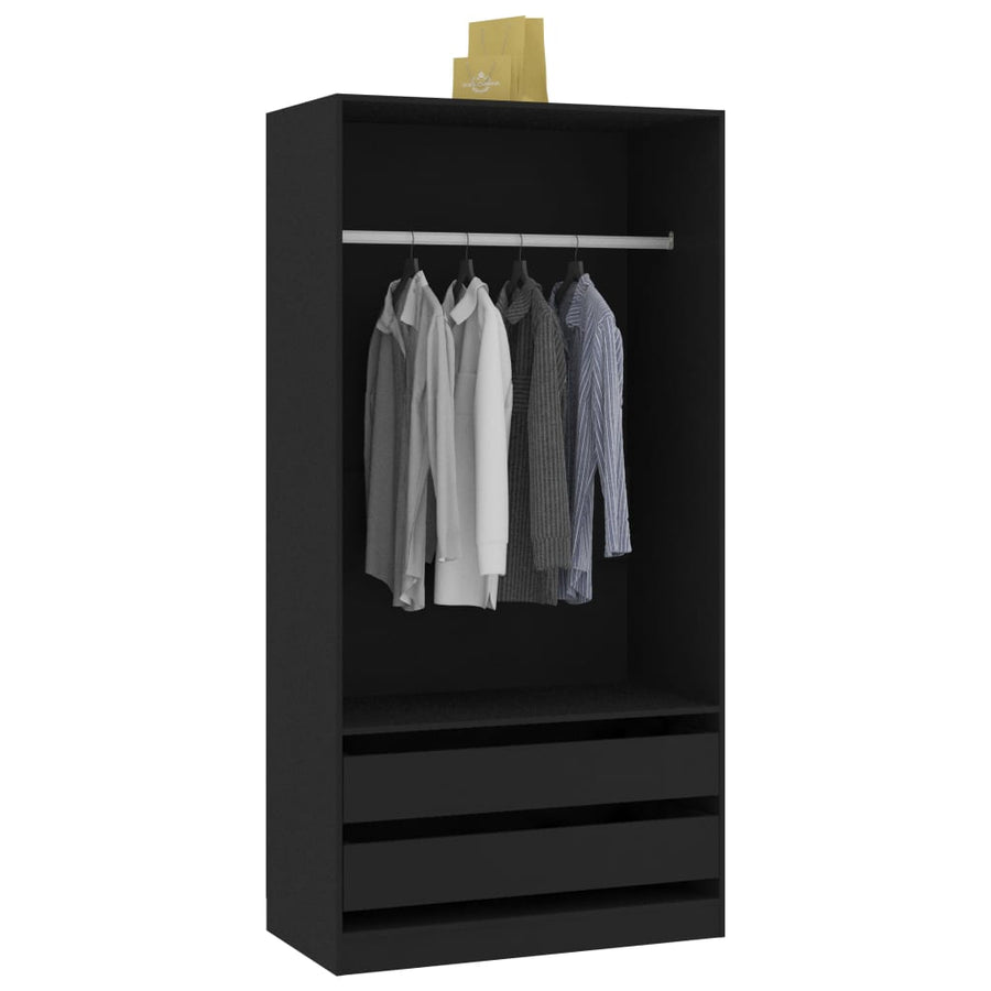Kledingkast Bewerkt Hout Zwart 2 lades 100 x 50 x 200 cm