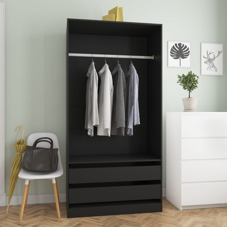Kledingkast Bewerkt Hout Zwart 2 lades 100 x 50 x 200 cm