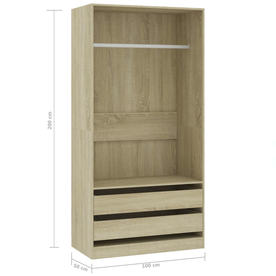 Kledingkast Bewerkt Hout Kleurig Sonoma Eiken 2 lades 100 x 50 x 200 cm
