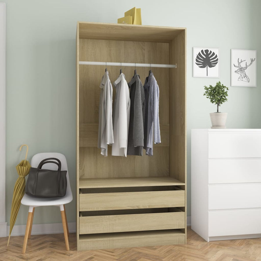 Kledingkast Bewerkt Hout Kleurig Sonoma Eiken 2 lades 100 x 50 x 200 cm
