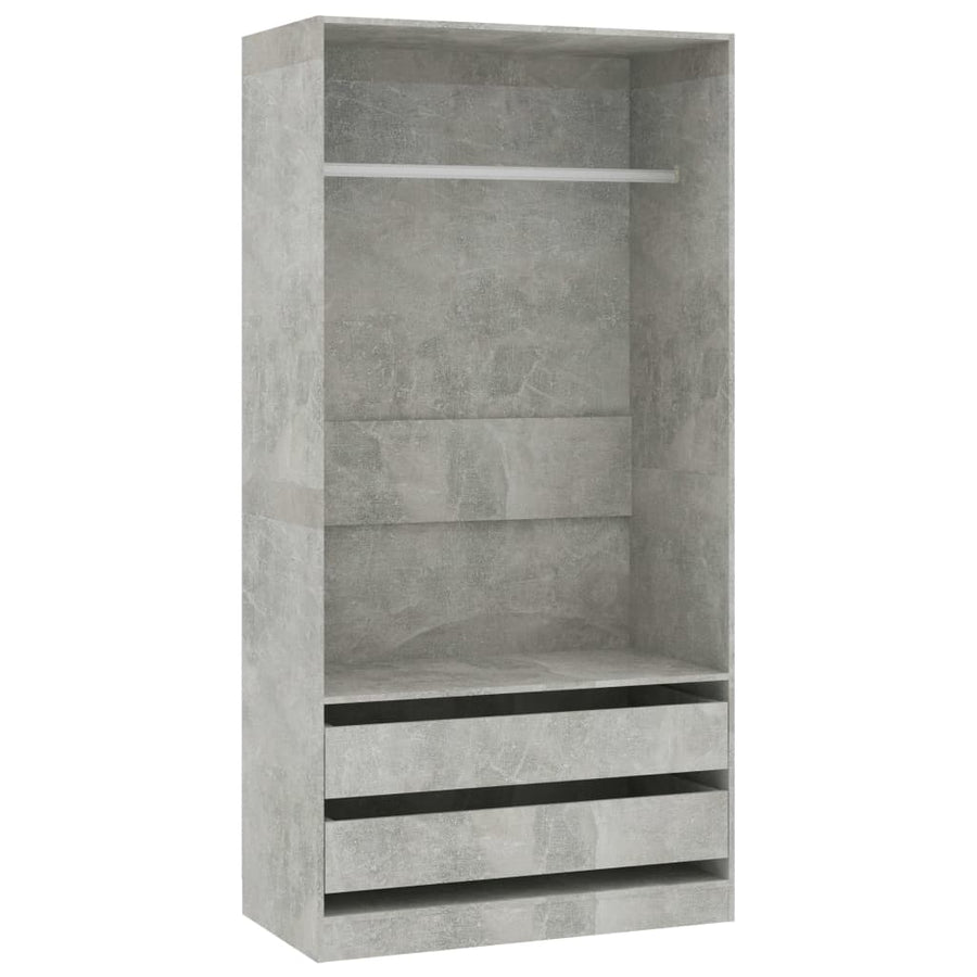 Kledingkast Bewerkt Hout Betongrijs 2 lades 100 x 50 x 200 cm
