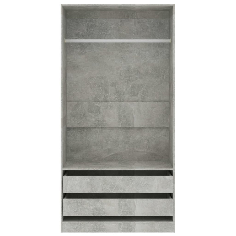 Kledingkast Bewerkt Hout Betongrijs 2 lades 100 x 50 x 200 cm