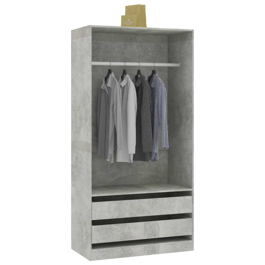 Kledingkast Bewerkt Hout Betongrijs 2 lades 100 x 50 x 200 cm
