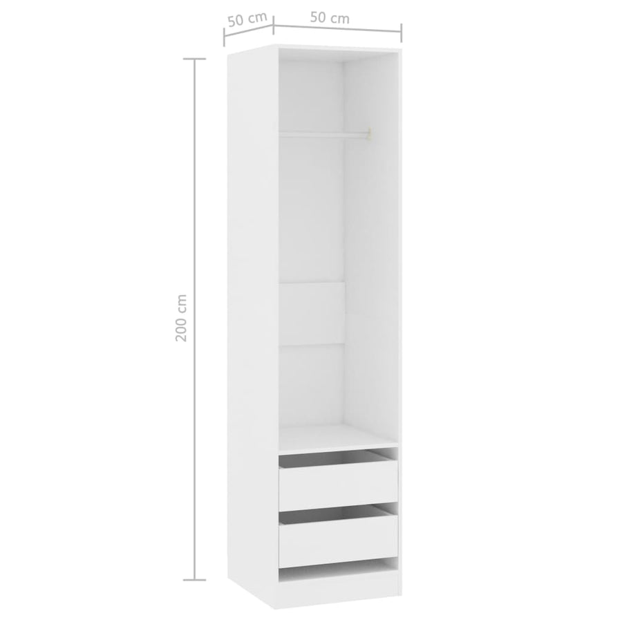 Kledingkast Met Lades Bewerkt Hout Wit 2 lades 50 x 50 x 200 cm