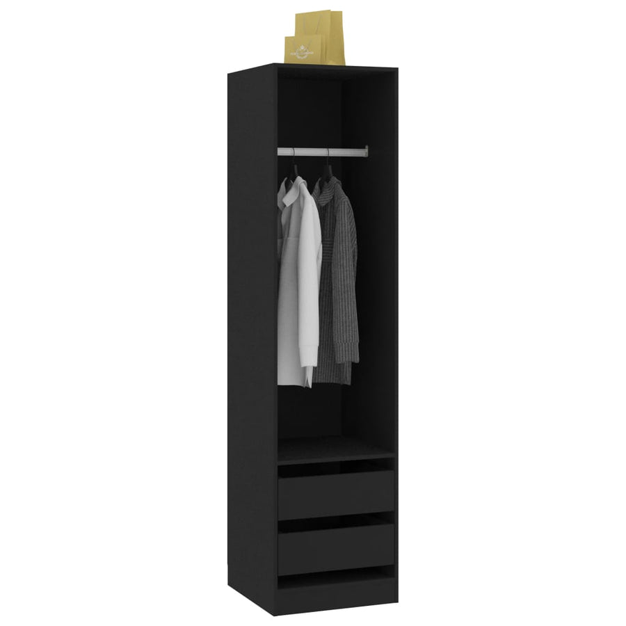 Kledingkast Met Lades Bewerkt Hout Zwart 2 lades 50 x 50 x 200 cm