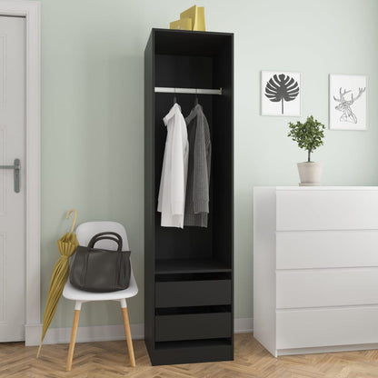 Kledingkast Met Lades Bewerkt Hout Zwart 2 lades 50 x 50 x 200 cm