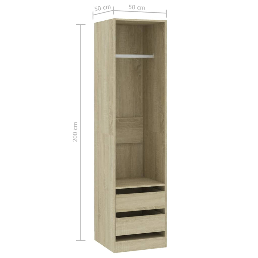 Kledingkast Met Lades Spaanplaat Kleur Sonoma Eiken 2 lades 50 x 50 x 200 cm