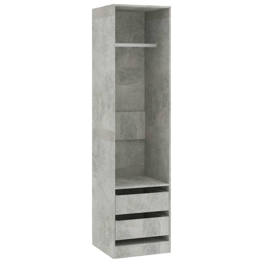 Kledingkast Met Lades Bewerkt Hout Betongrijs 2 lades 50 x 50 x 200 cm