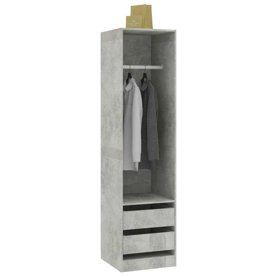 Kledingkast Met Lades Bewerkt Hout Betongrijs 2 lades 50 x 50 x 200 cm