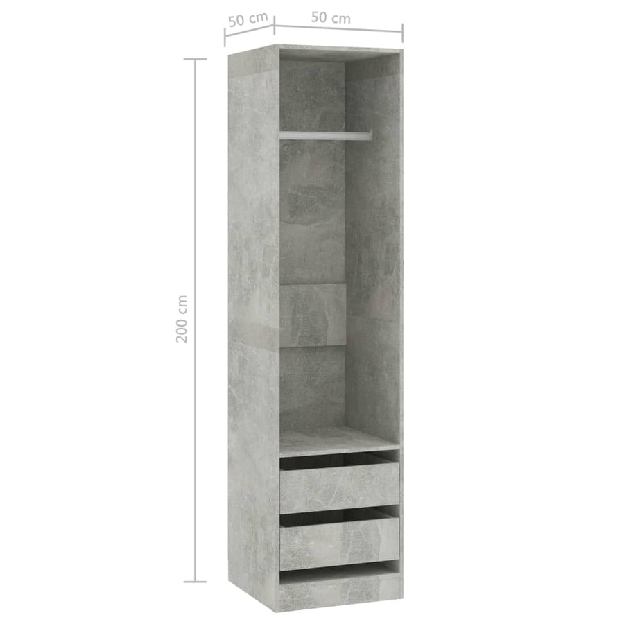 Kledingkast Met Lades Bewerkt Hout Betongrijs 2 lades 50 x 50 x 200 cm