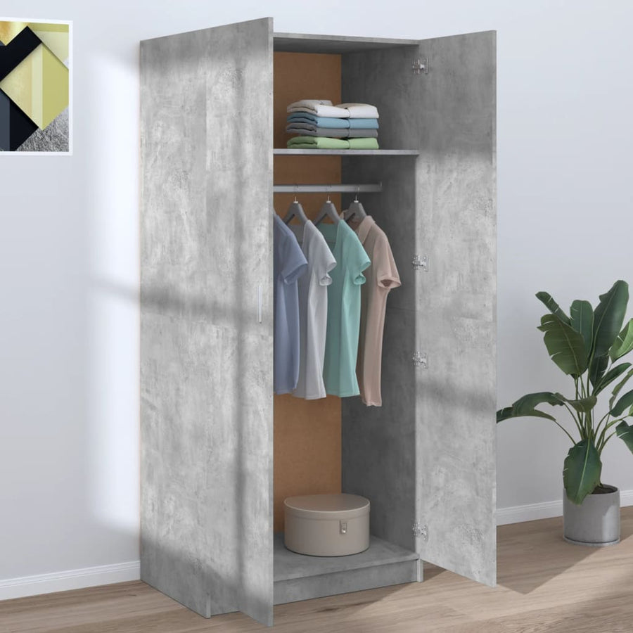 Kledingkast 80x52x180 cm bewerkt hout betongrijs Betongrijs