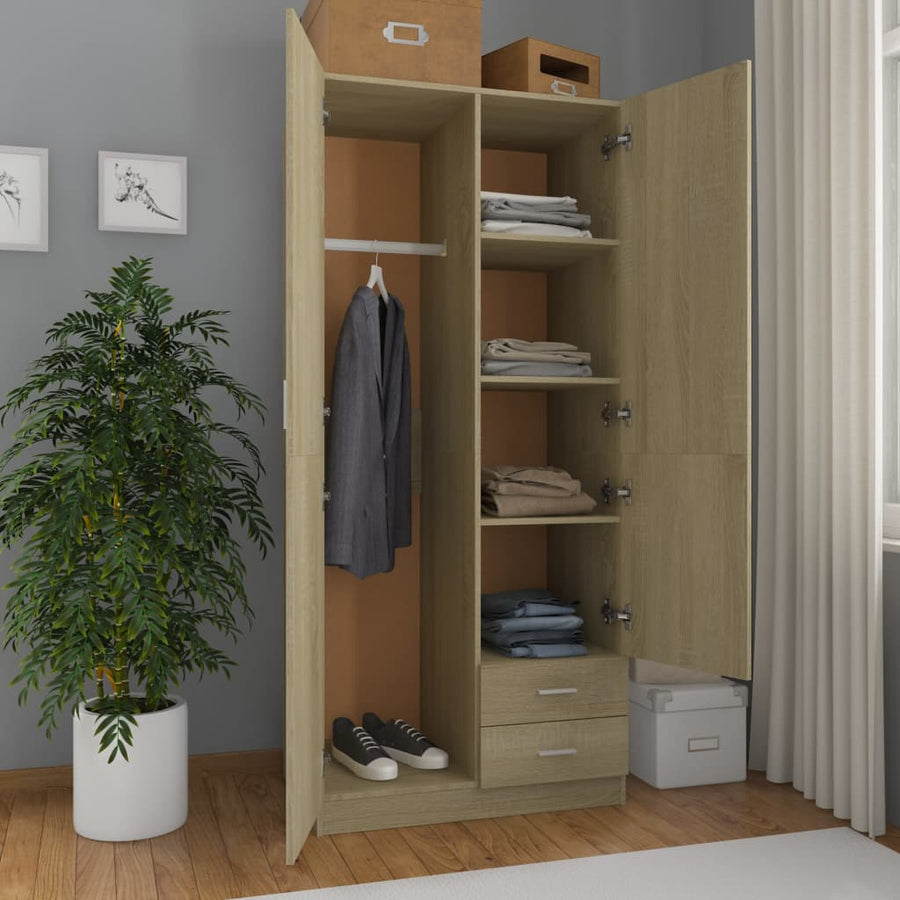 Kledingkast 80X52X180 Cm Spaanplaat Sonoma Eikenkleurig