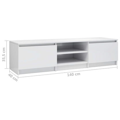 Tv-meubel 140x40x35,5 cm bewerkt hout hoogglans wit Hoogglans wit