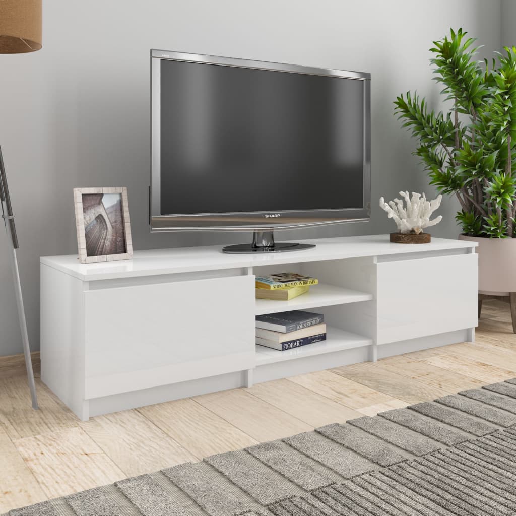 Tv-meubel 140x40x35,5 cm bewerkt hout hoogglans wit Hoogglans wit