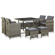 Tuinset 9-delig poly rattan grijs