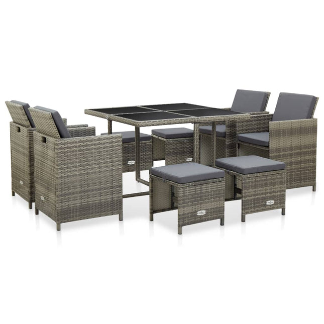 -Delige Tuinset Met Kussens Poly Rattan Grijs